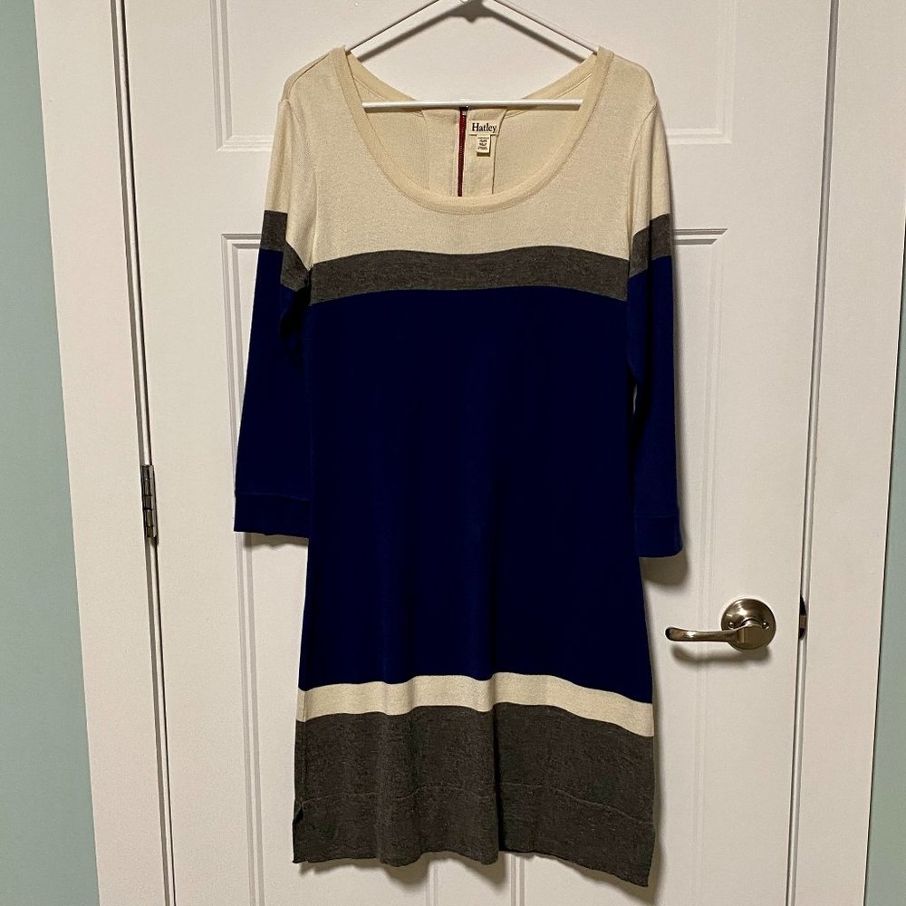 Hatley sweater dress, Size Medium, navy, cream & gray